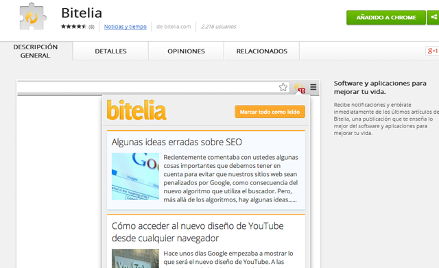 extensión de Bitelia para Google Chrome